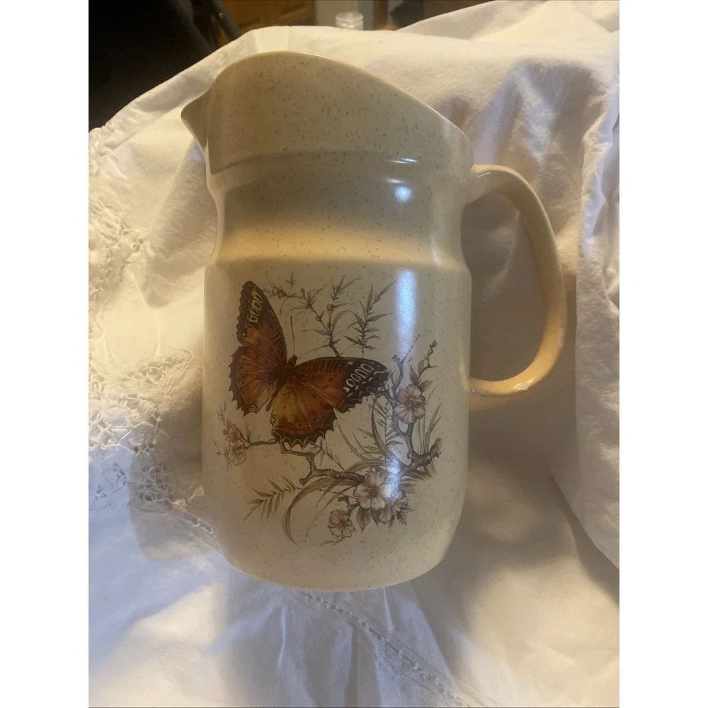 Vintage Treasure Craft Large Butterfly Stoneware Pottery Pitcher